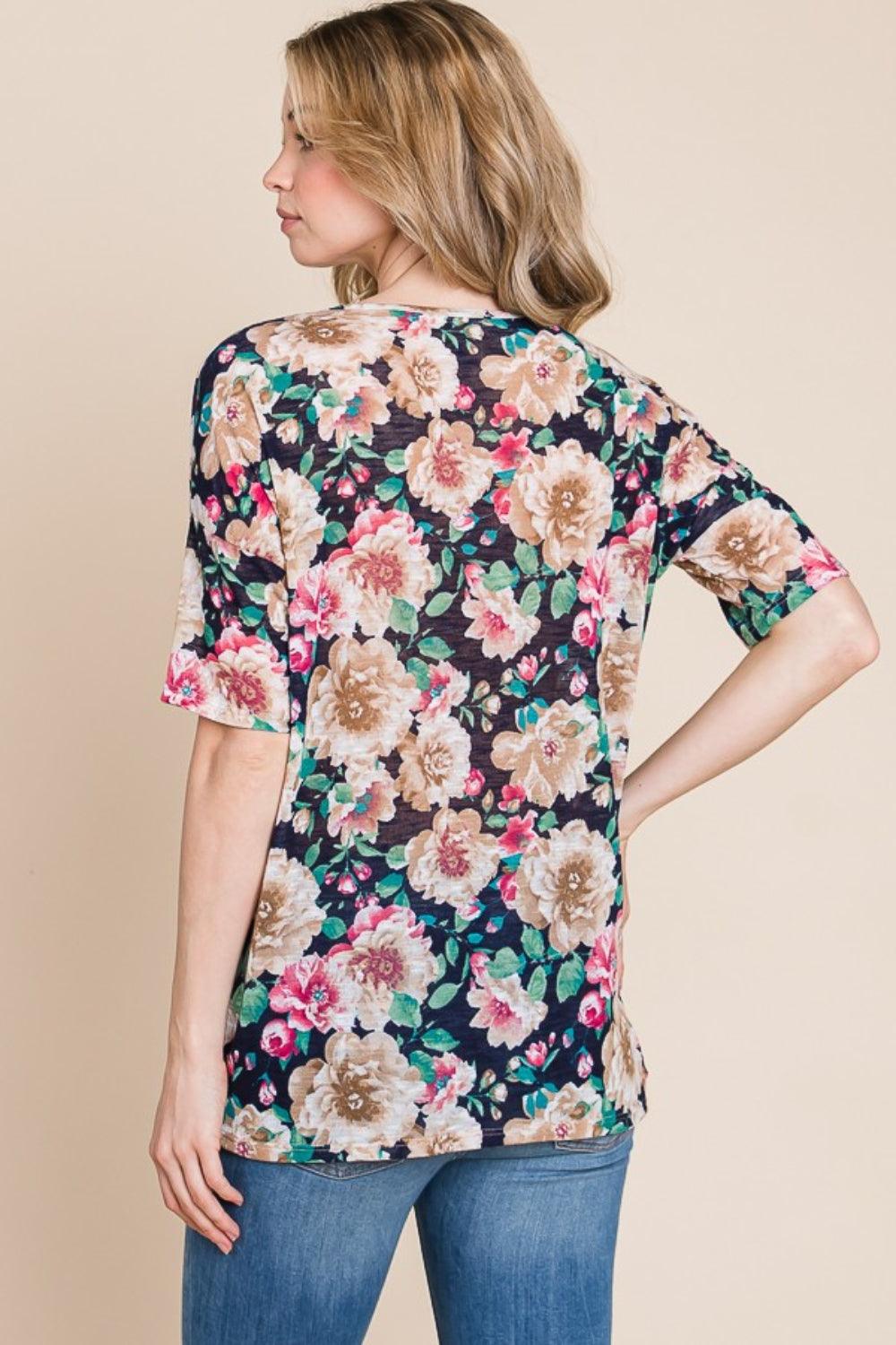 BOMBOM Floral Round Neck T-Shirt - Divasha