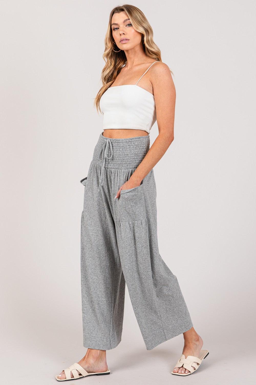 SAGE + FIG Drawstring Smocked High Waist Pants - Divasha