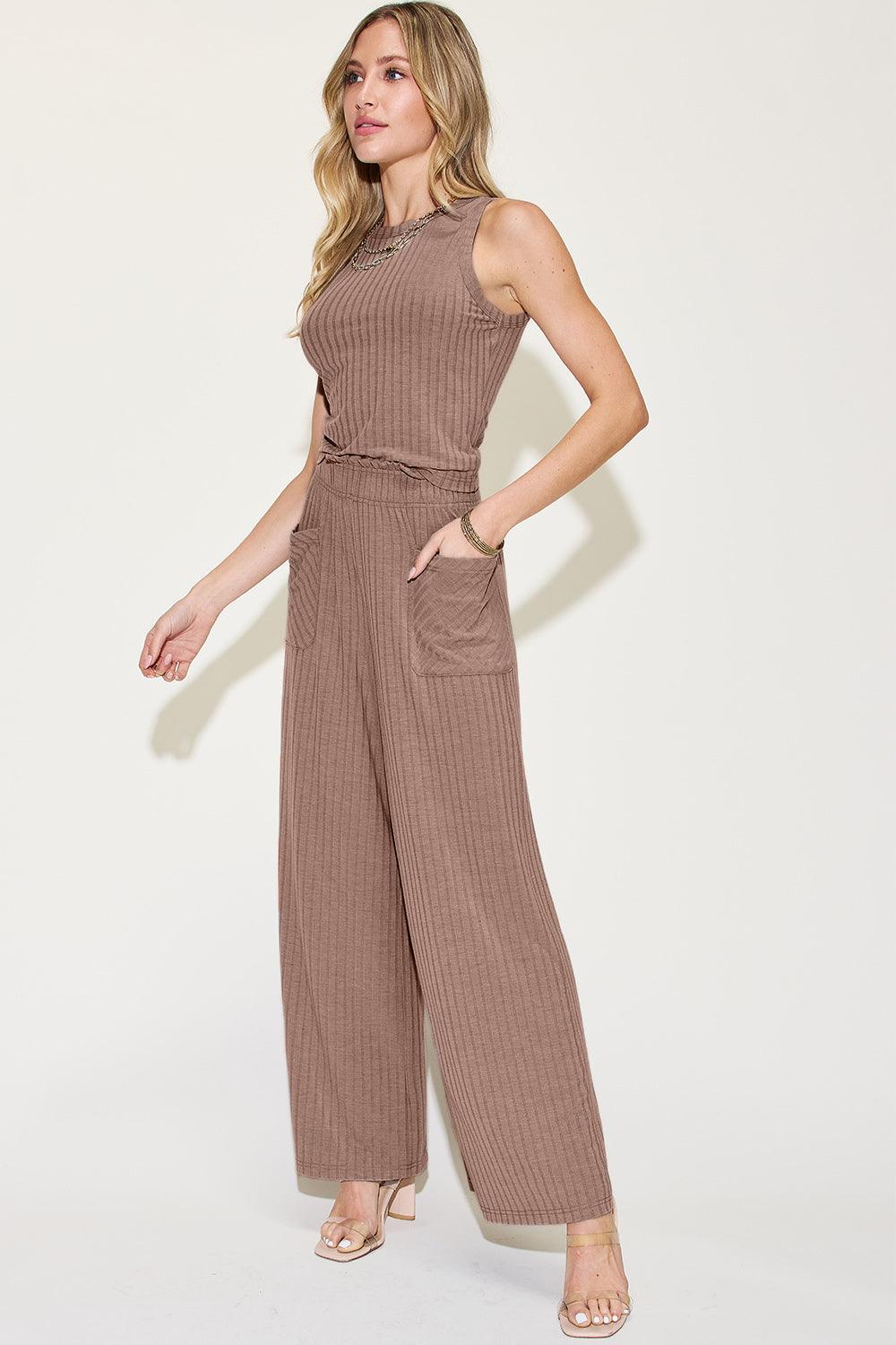 Basic Bae Full Size Ribbed Tank and Wide Leg Pants Set - Divasha