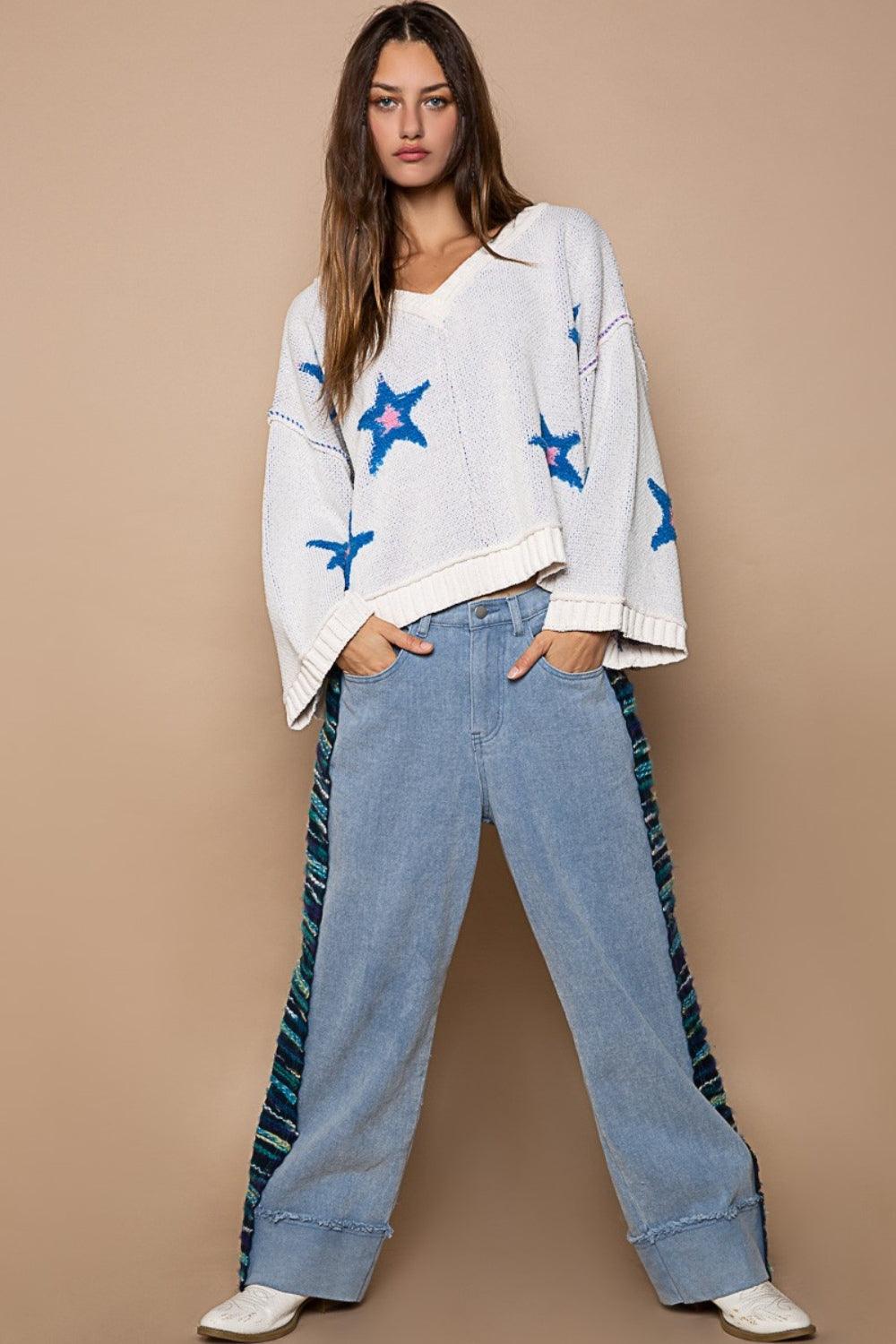 POL Long Sleeve Star Patch Sweater - Divasha