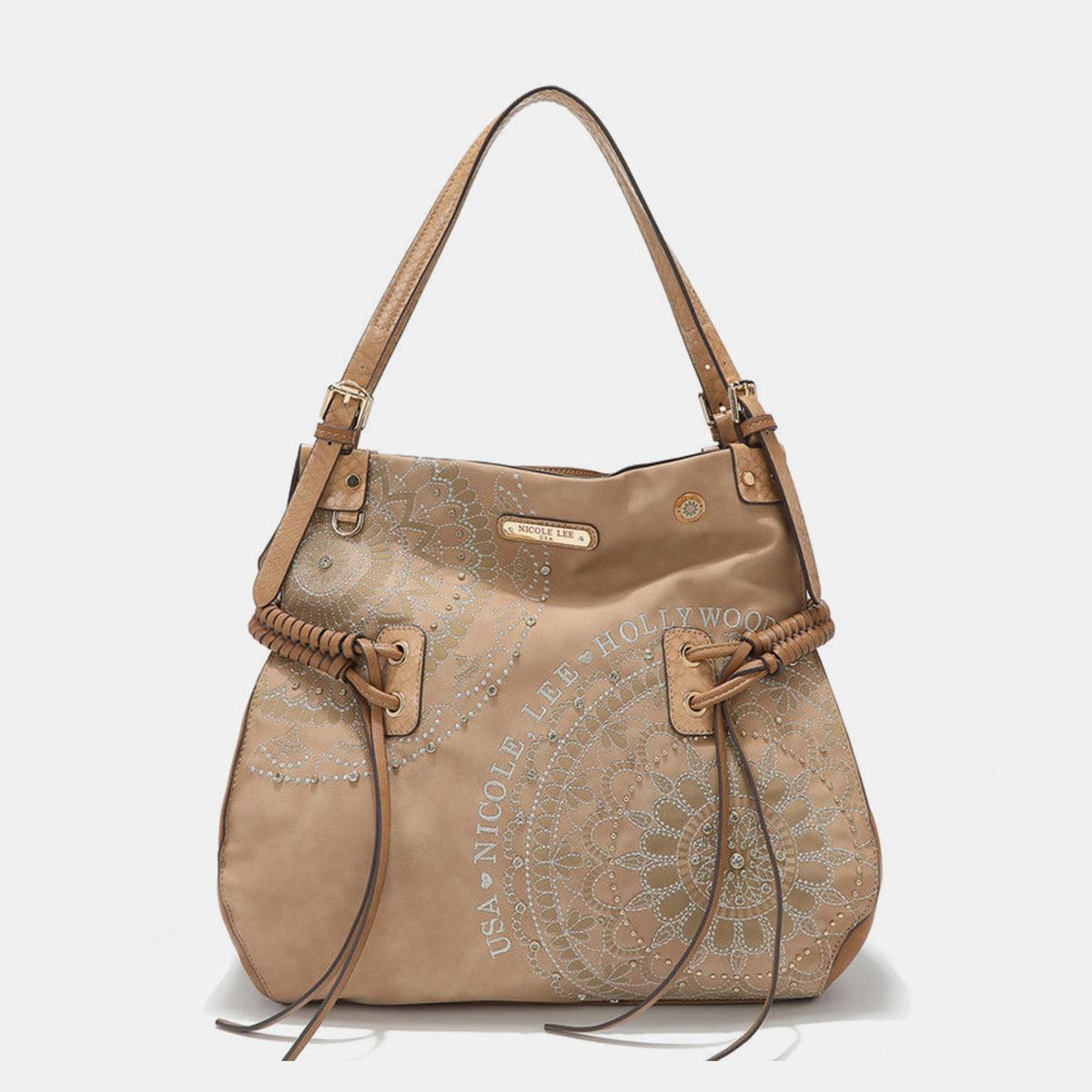 Nicole Lee USA Side Braided Tassel Inlaid Rhinestone Embroidery Hobo Bag - Divasha