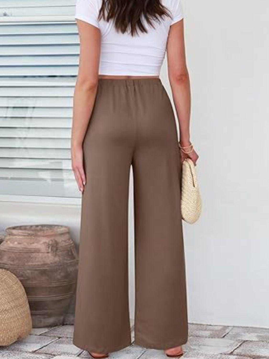 Elastic Waist Wide Leg Pants - Divasha