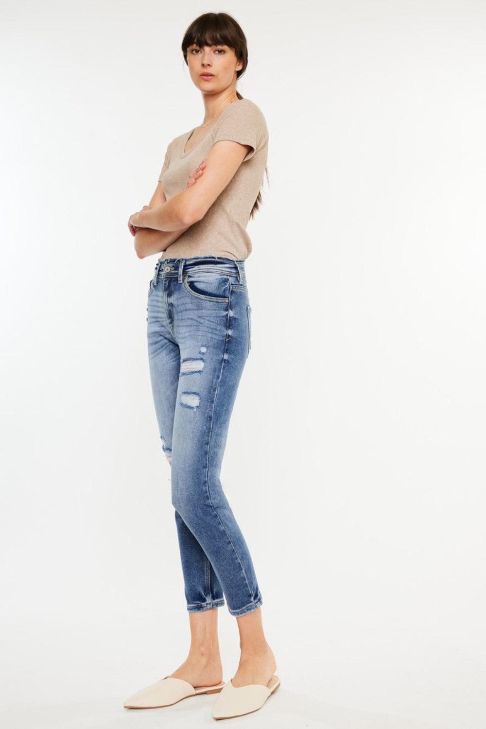 Kancan High Rise Distressed Mom Jeans - Divasha