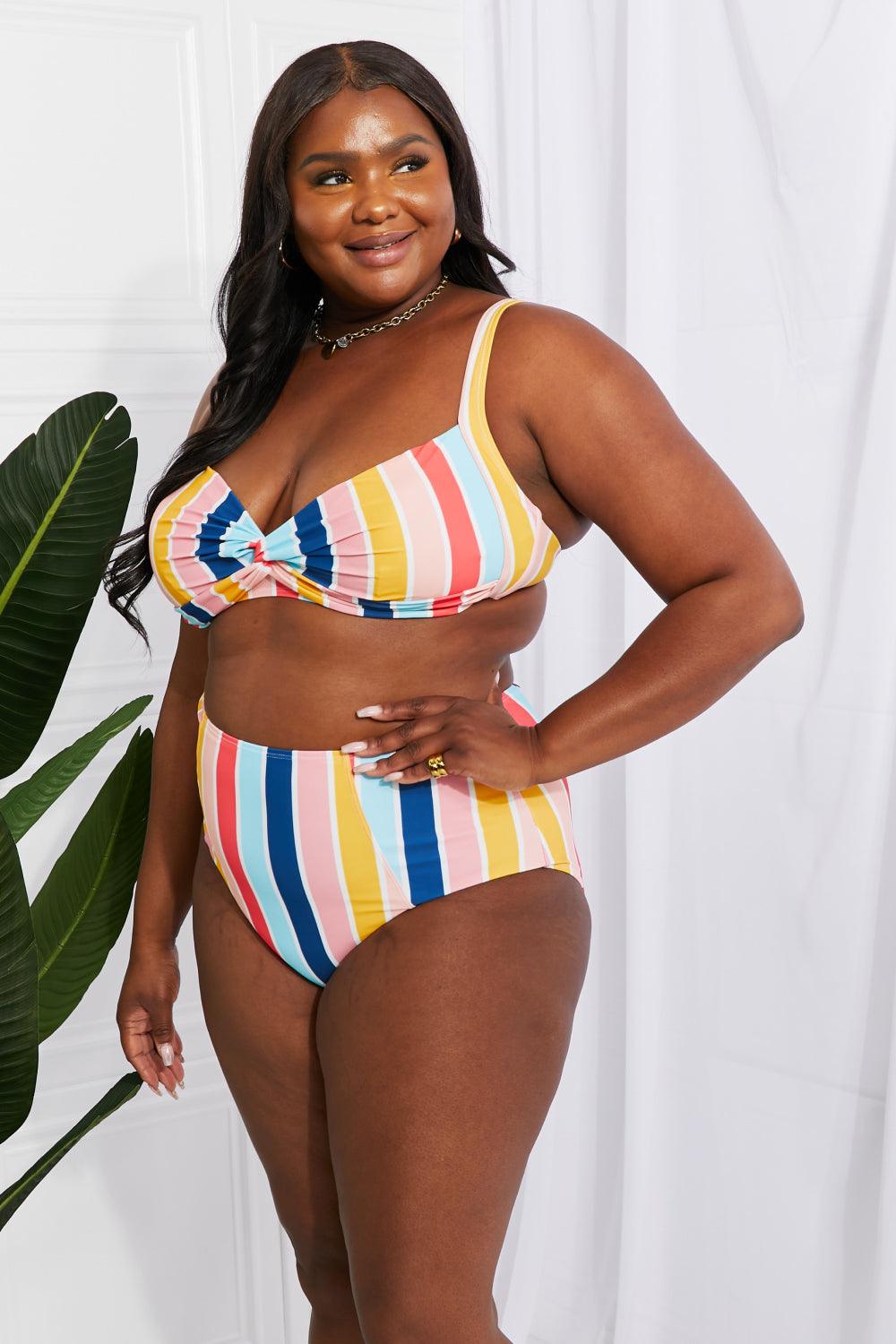 Marina West Swim Take A Dip Twist High-Rise Bikini in Stripe - Divasha