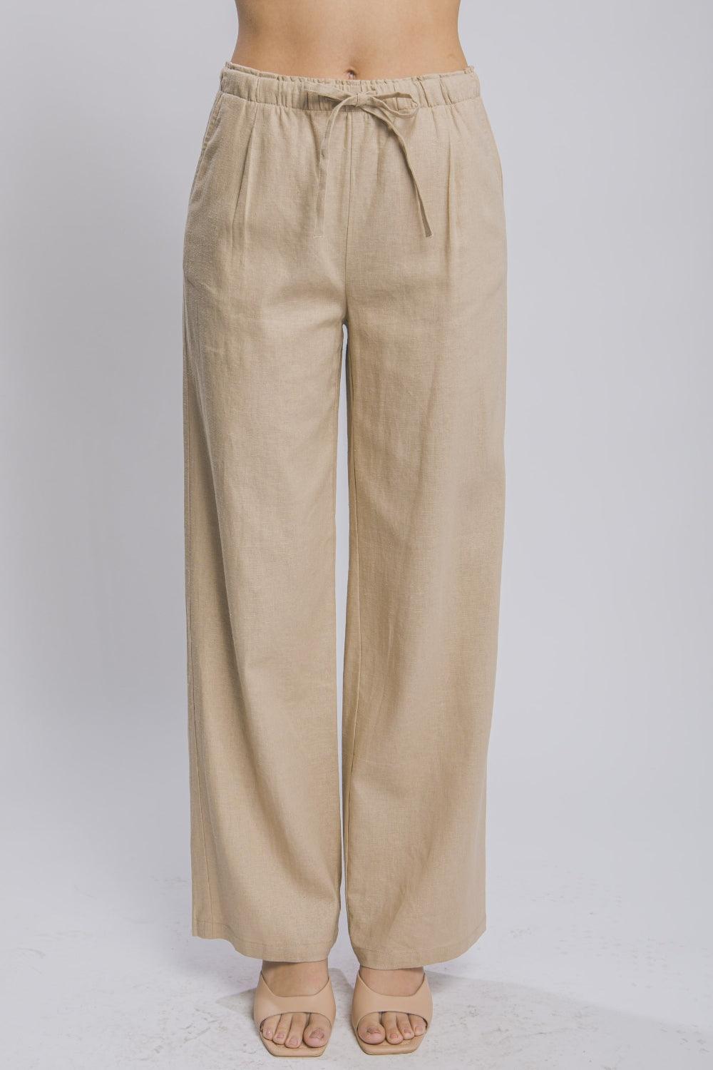 Love Tree Drawstring Wide Leg Pants with Pockets - Divasha