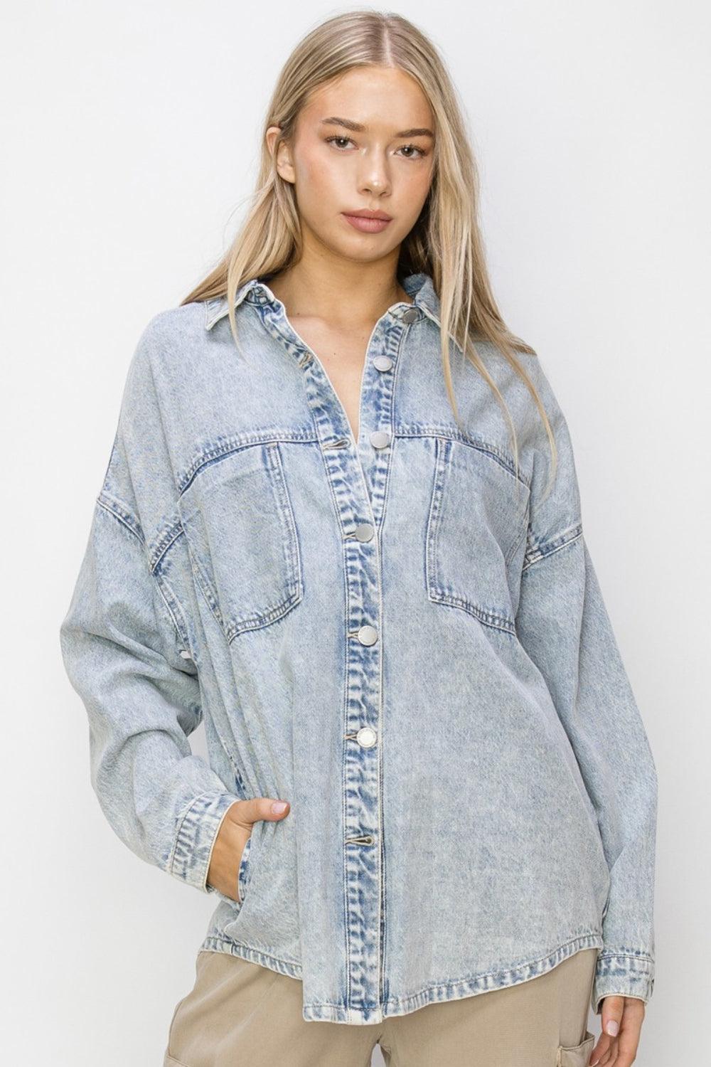 RISEN Button Up Long Sleeve Shacket - Divasha