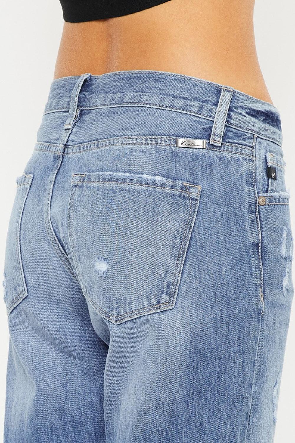 Kancan Mid Rise Distressed Straight Jeans - Divasha