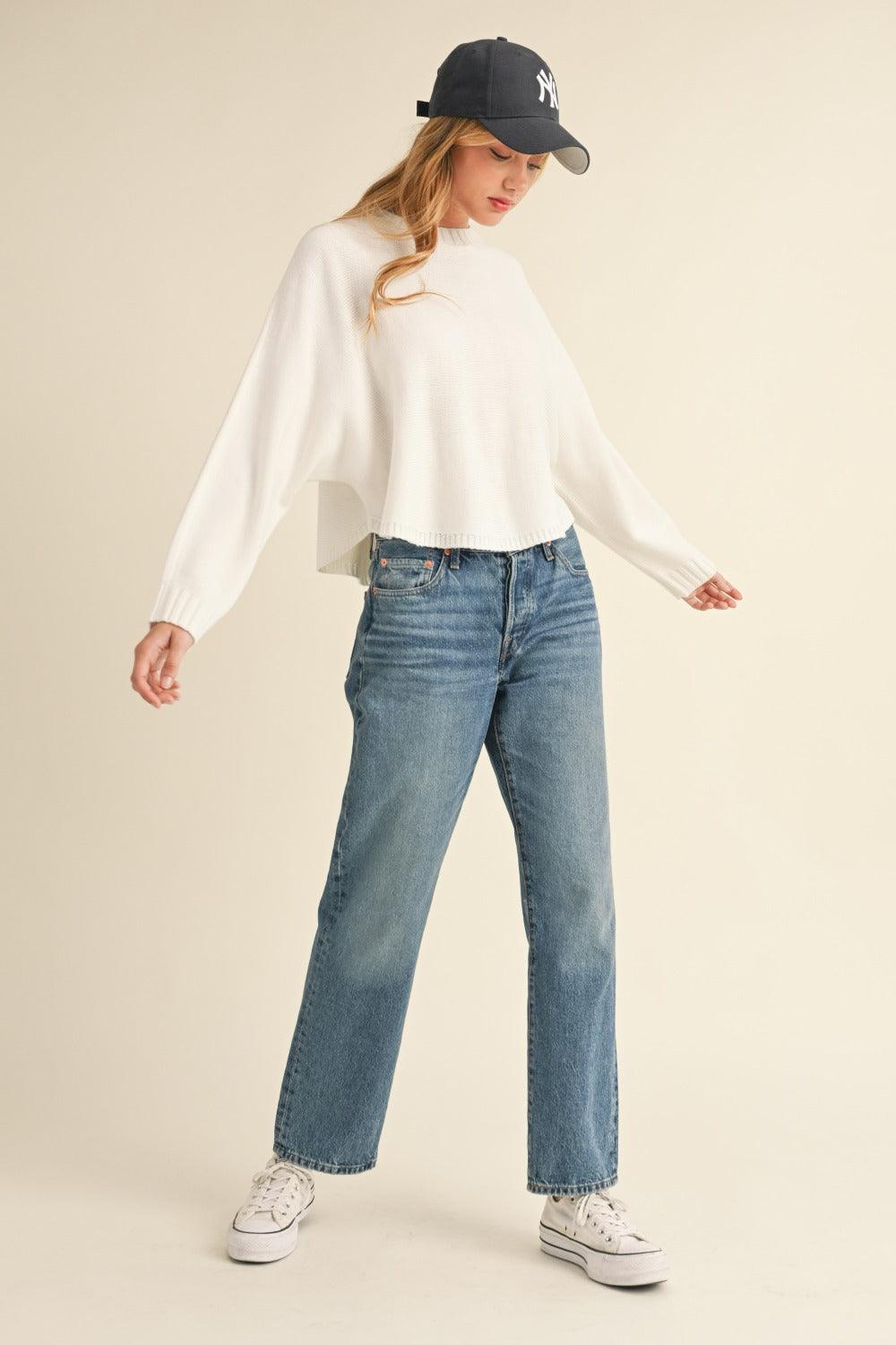 Mable Round Neck Dolman Sleeve Cropped Sweater - Divasha