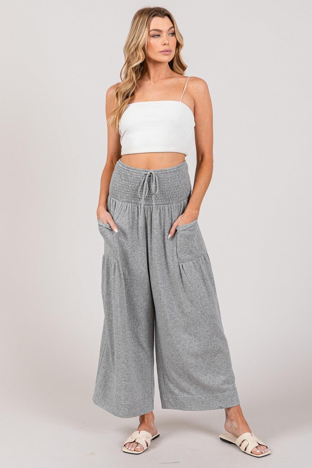 SAGE + FIG Drawstring Smocked High Waist Pants - Divasha