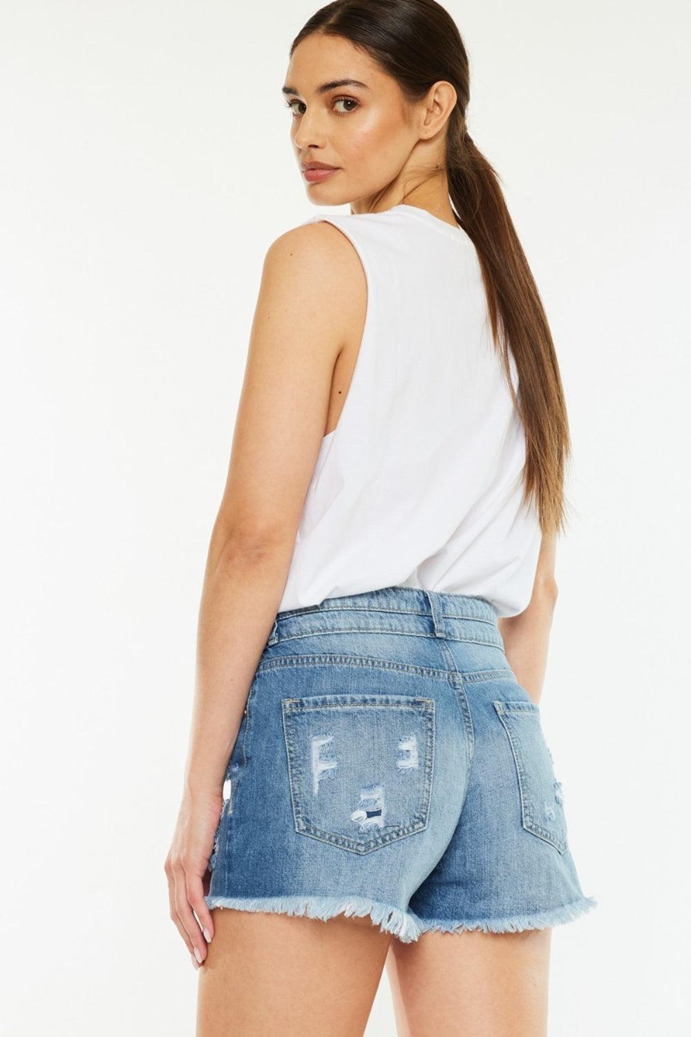 Kancan Full Size High Rise Raw Hem Denim Shorts - Divasha