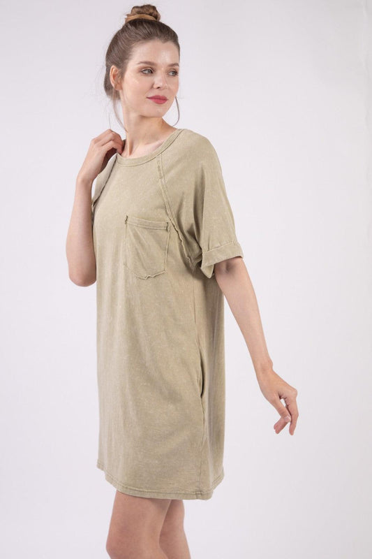 VERY J Washed Round Neck Mini Tee Dress - Divasha