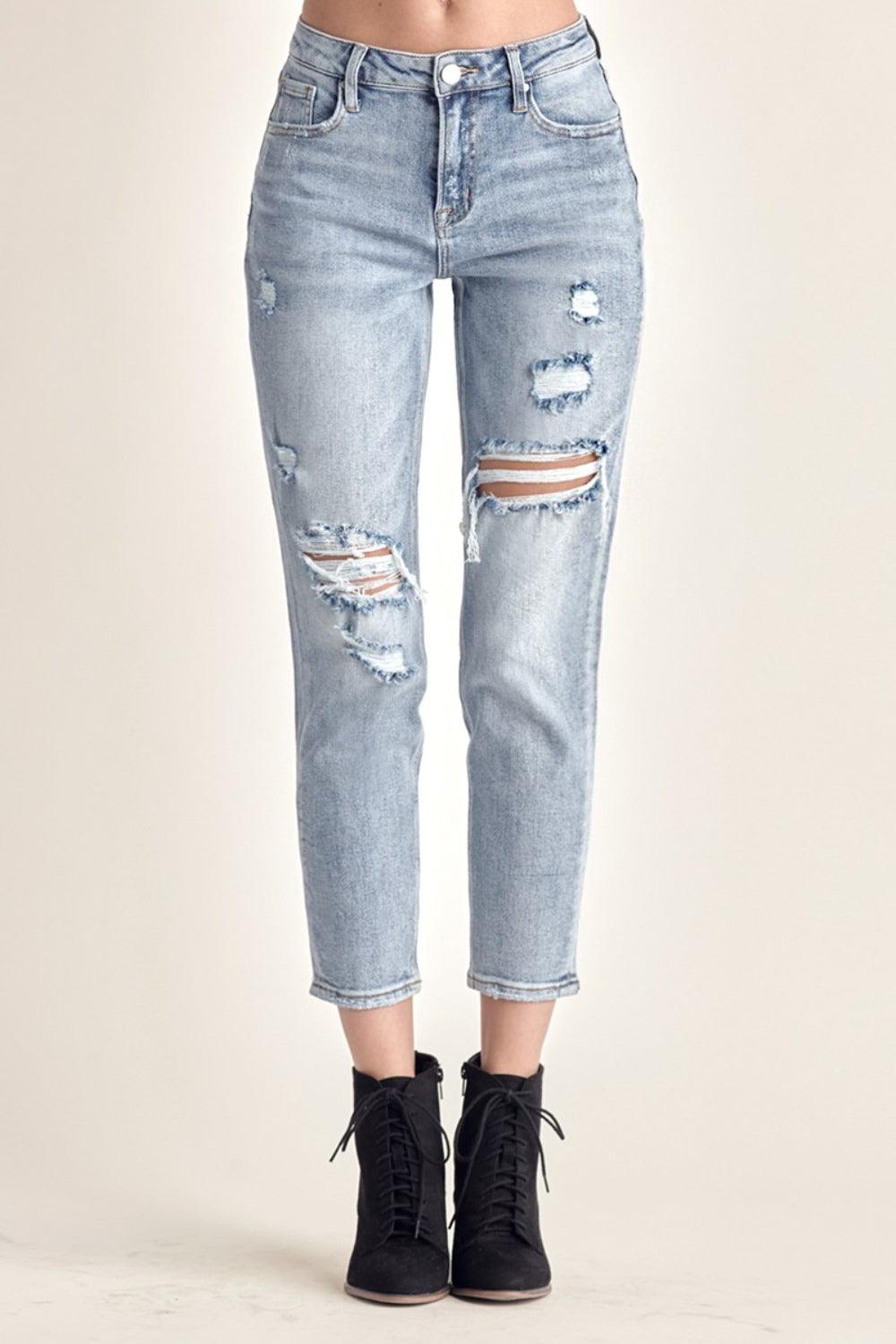 RISEN Distressed Slim Cropped Jeans - Divasha