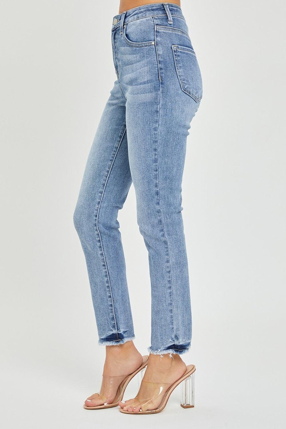 RISEN Full Size High Rise Frayed Hem Skinny Jeans - Divasha