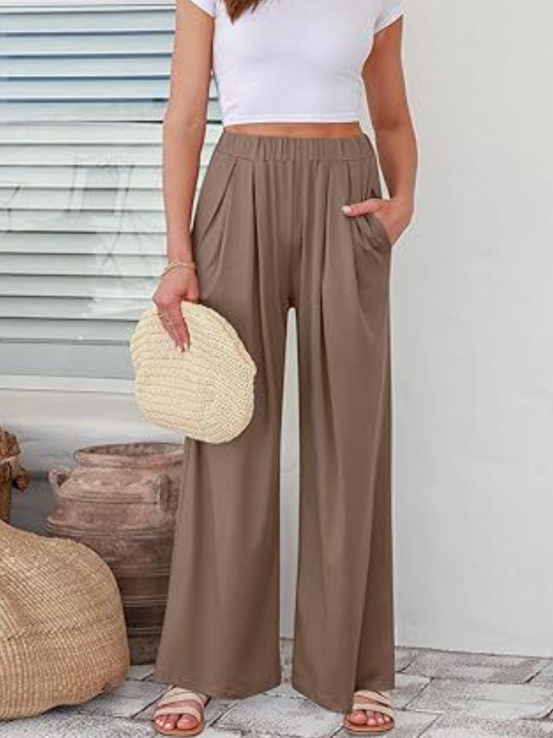 Elastic Waist Wide Leg Pants - Divasha