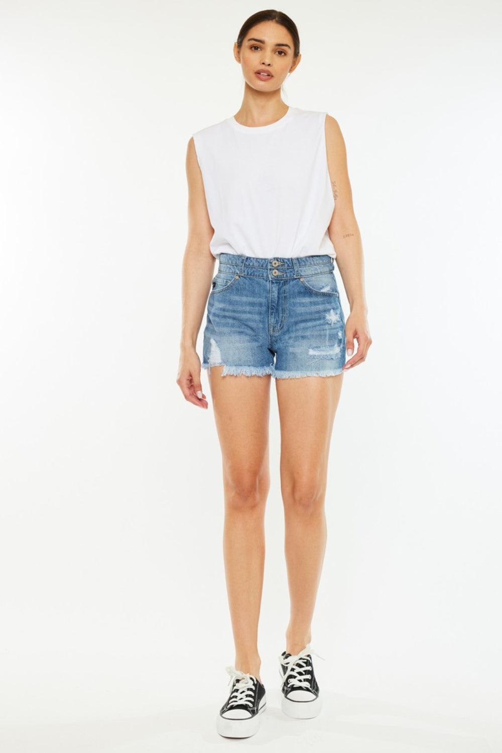 Kancan Full Size High Rise Raw Hem Denim Shorts - Divasha