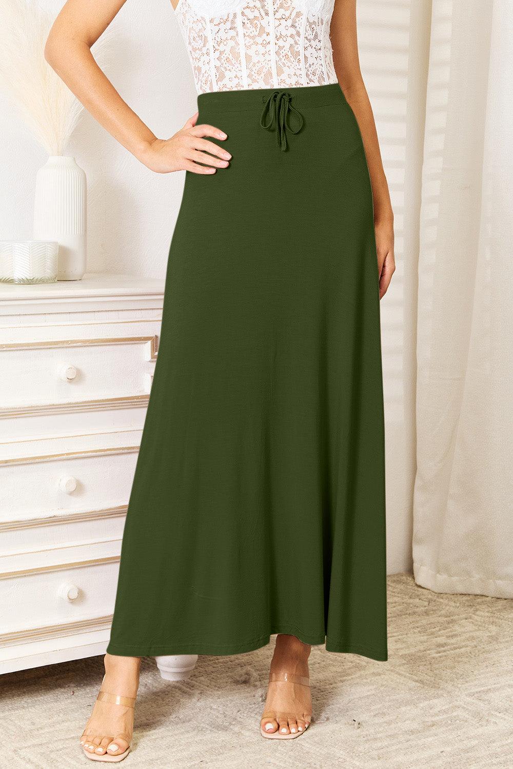 Double Take Full Size Soft Rayon Drawstring Waist Maxi Skirt - Divasha