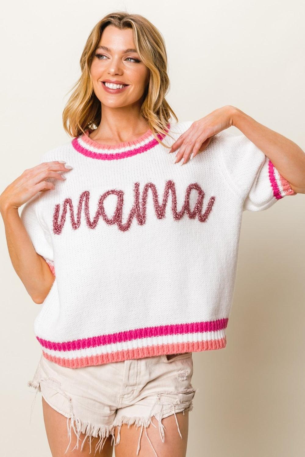 BiBi MAMA Contrast Trim Short Sleeve Sweater - Divasha