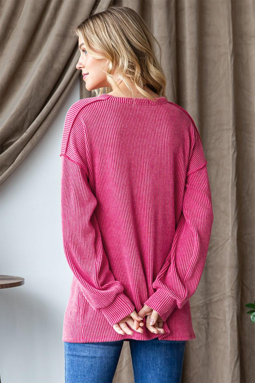 Heimish Ribbed Exposed Seam Long Sleeve T-Shirt - Divasha