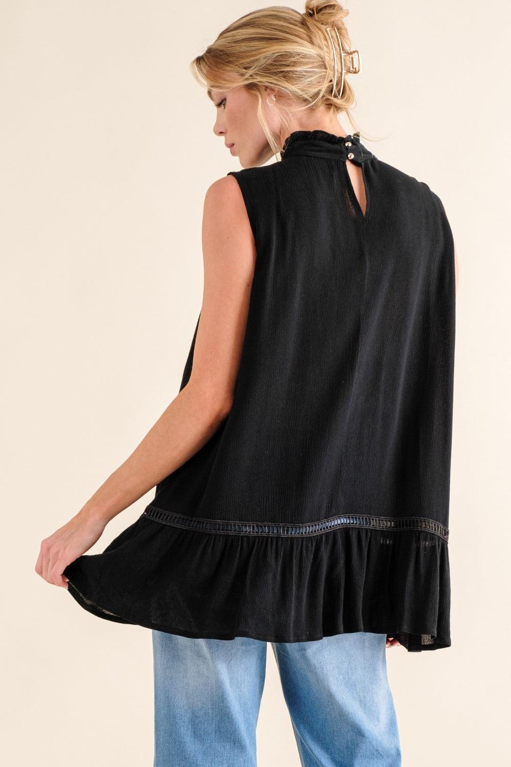 And The Why Lace Detail Sleeveless Ruffled Top - Divasha