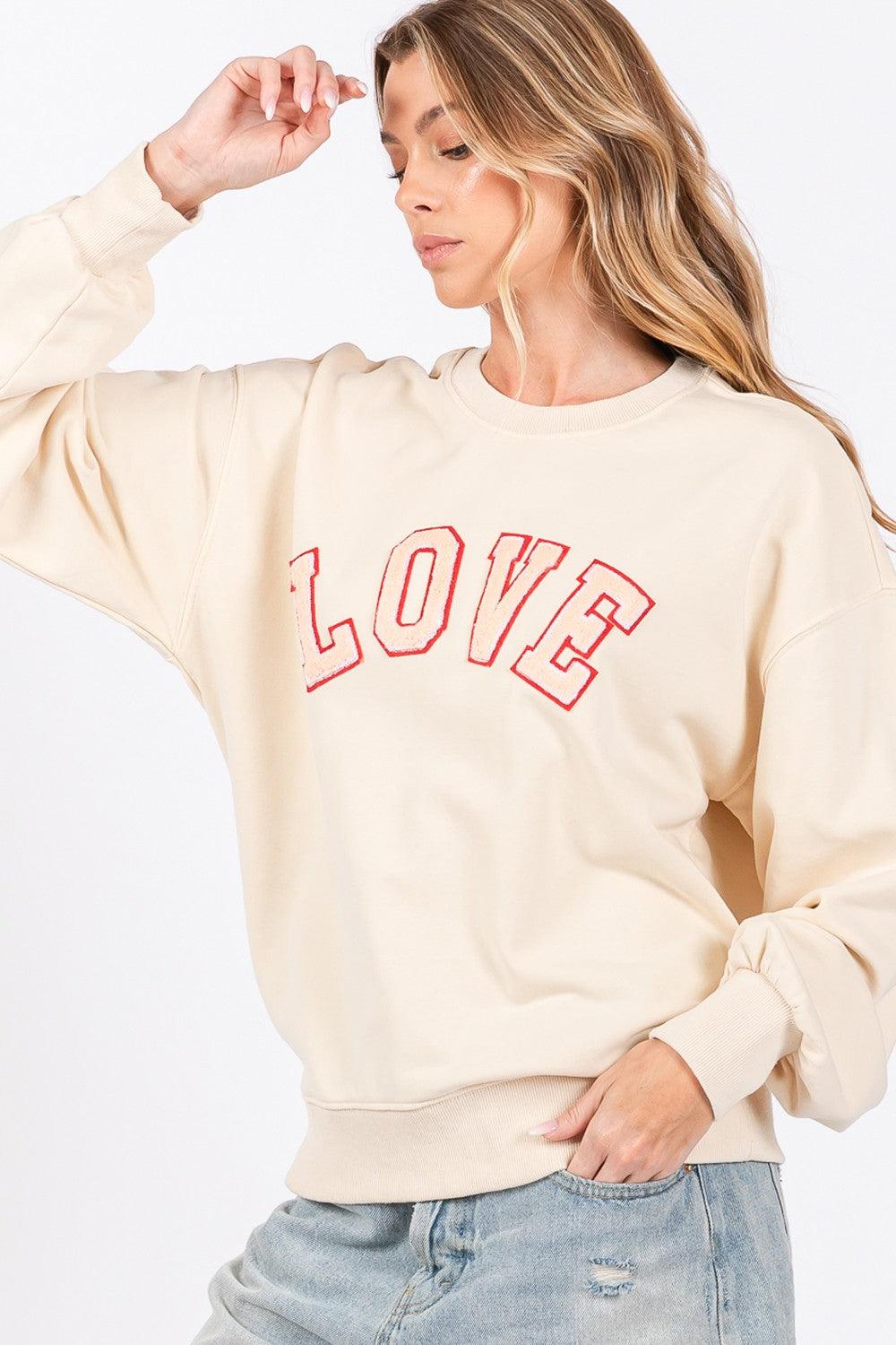 SAGE + FIG LOVE Path Applique Drop Shoulder Sweatshirt - Divasha