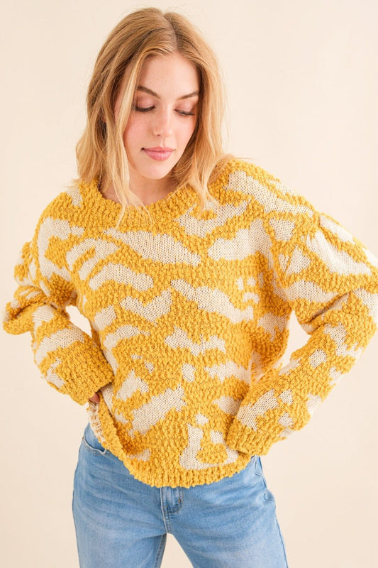 And The Why Full Size Textured Pattern Contrast Sweater - Divasha