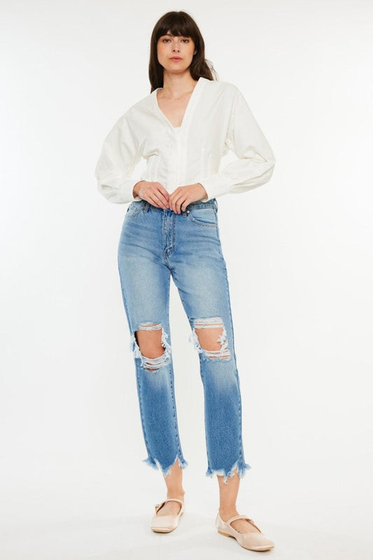 Kancan Distressed Frayed Hem Cropped Jeans - Divasha