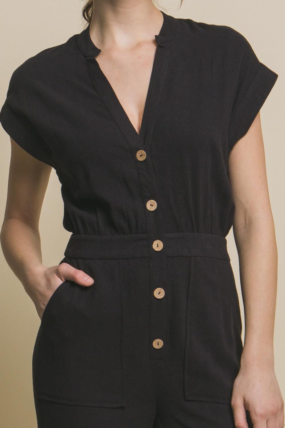 Love Tree Button Up Front Pocket Jumpsuit - Divasha