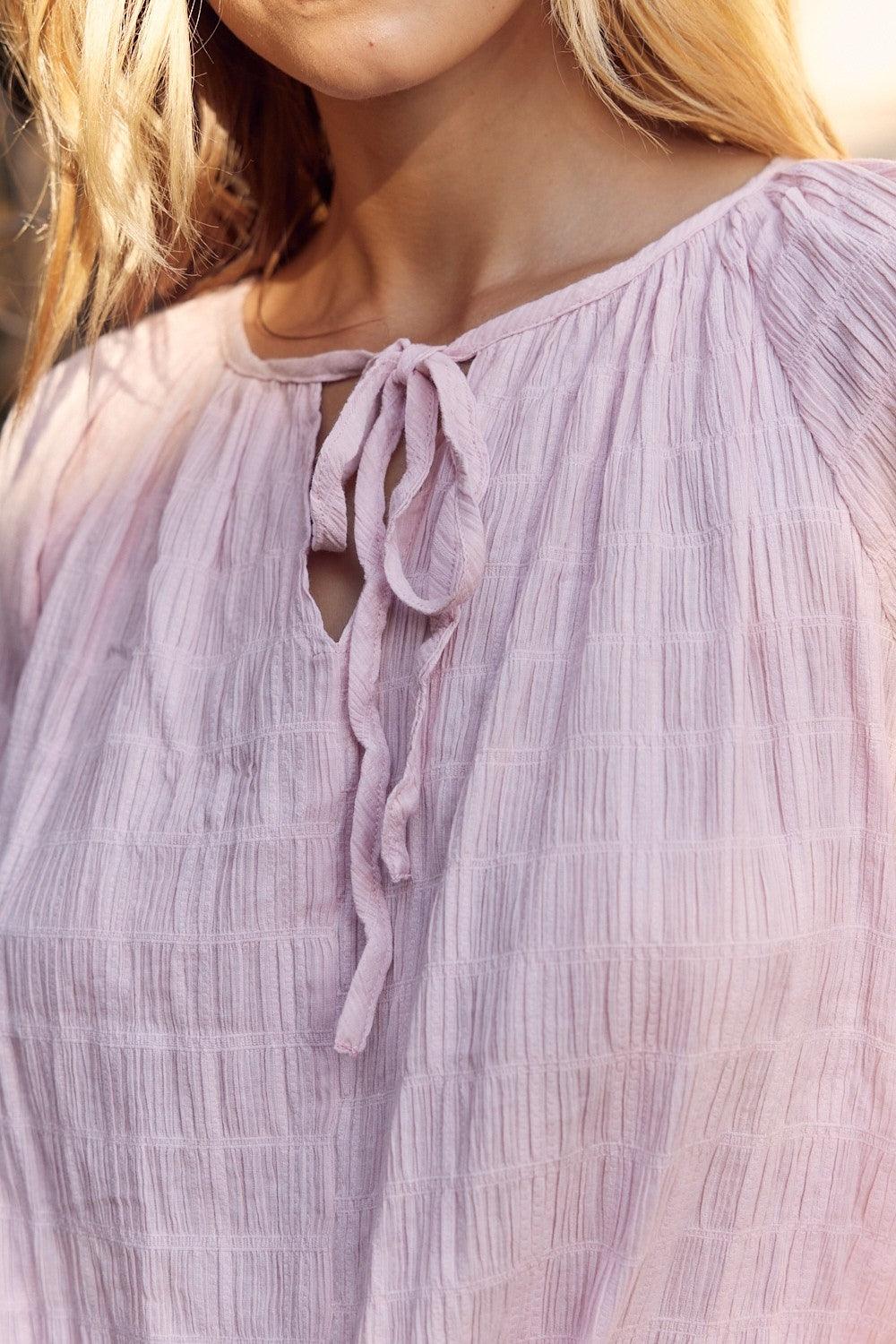 In February Textured Tie Neck Blouse - Divasha