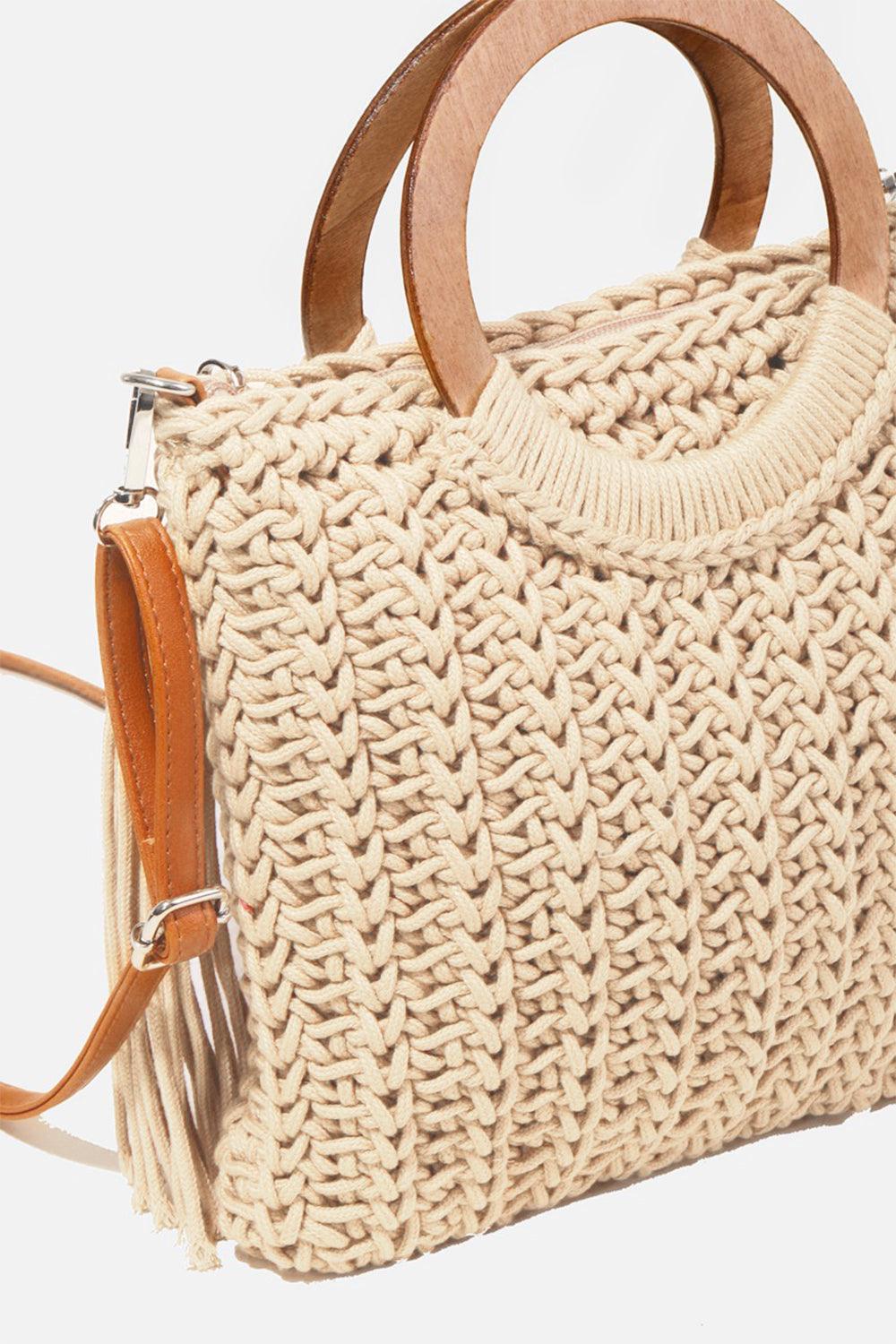 Fame Crochet Knit Convertible Tote Bag with Tassel - Divasha