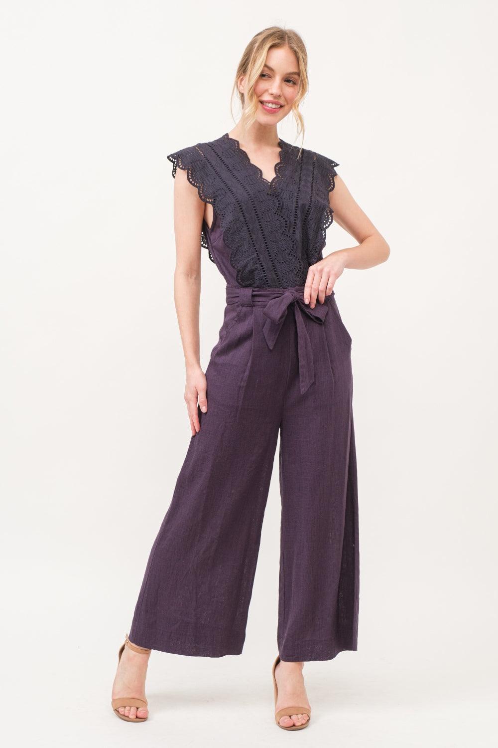 And The Why Laced Surplice Tie Waist Jumpsuit - Divasha