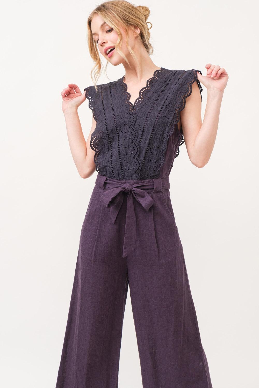 And The Why Laced Surplice Tie Waist Jumpsuit - Divasha