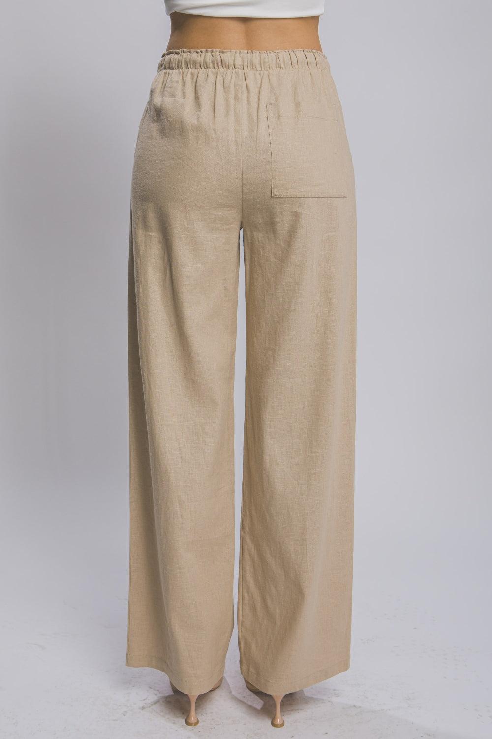 Love Tree Drawstring Wide Leg Pants with Pockets - Divasha