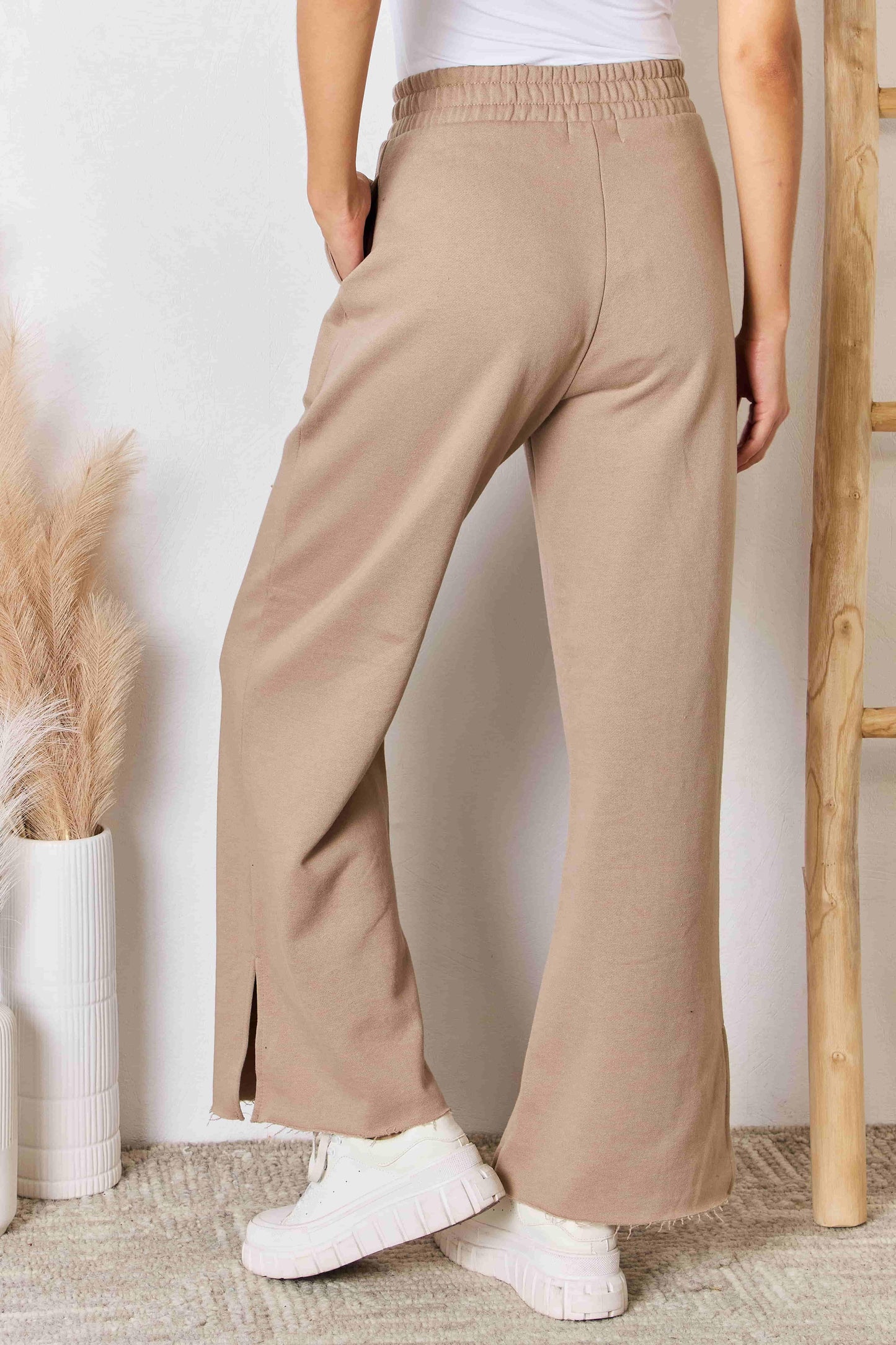 RISEN Wide Waistband Slit Wide Leg Pants - Divasha