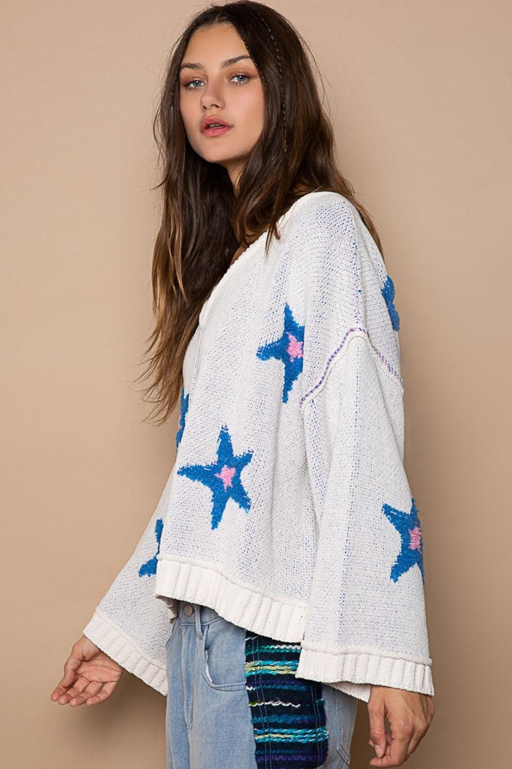 POL Long Sleeve Star Patch Sweater - Divasha