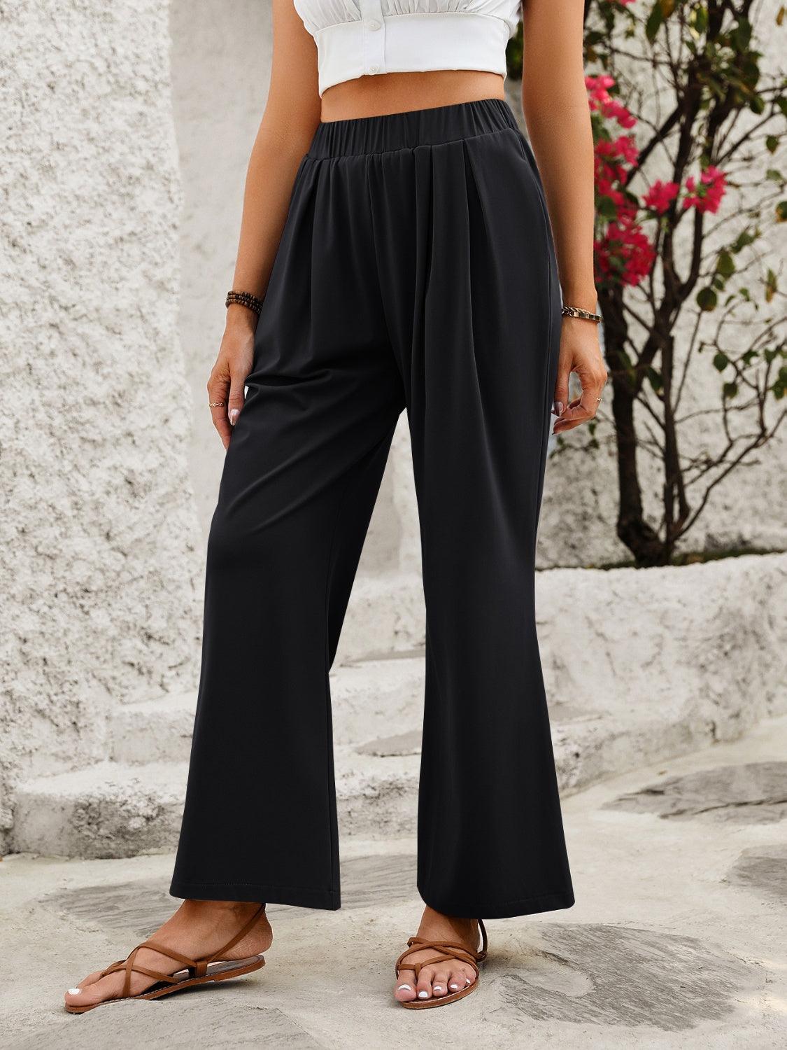 Elastic Waist Wide Leg Pants - Divasha