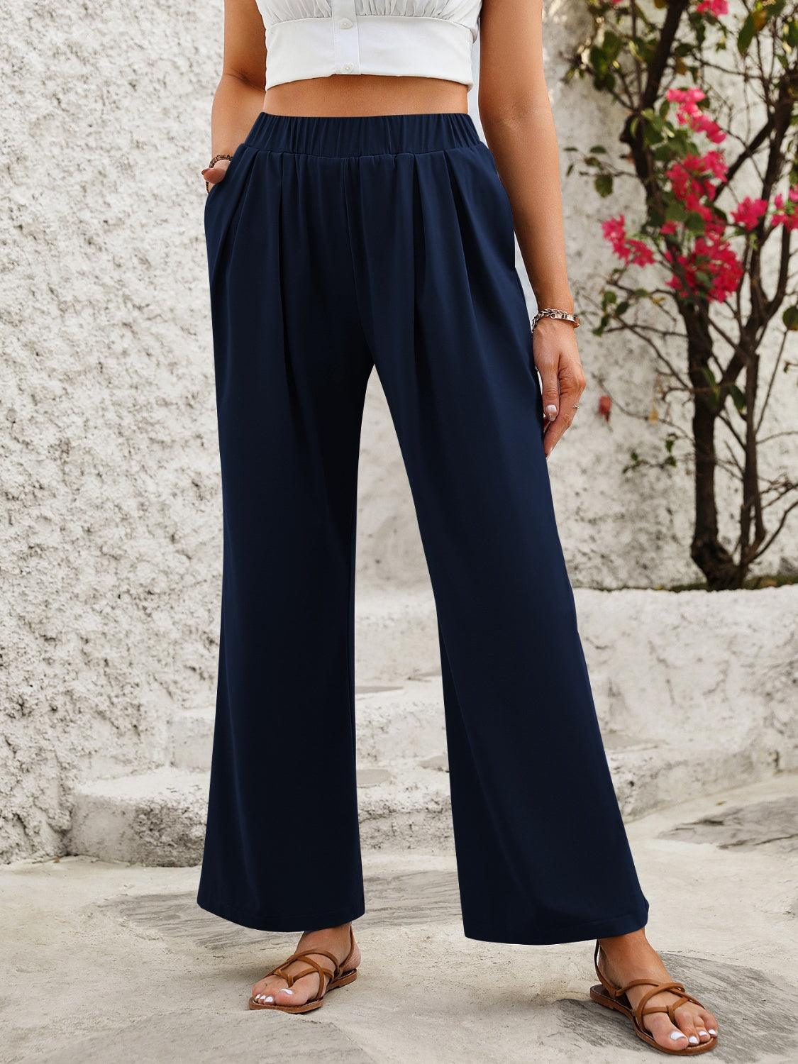 Elastic Waist Wide Leg Pants - Divasha