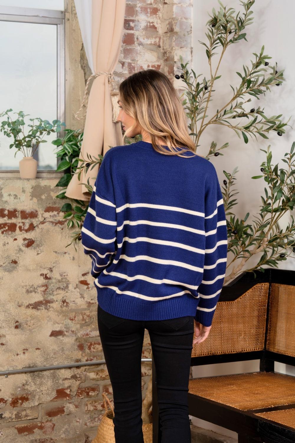 Sew In Love Striped Round Neck Sweater - Divasha