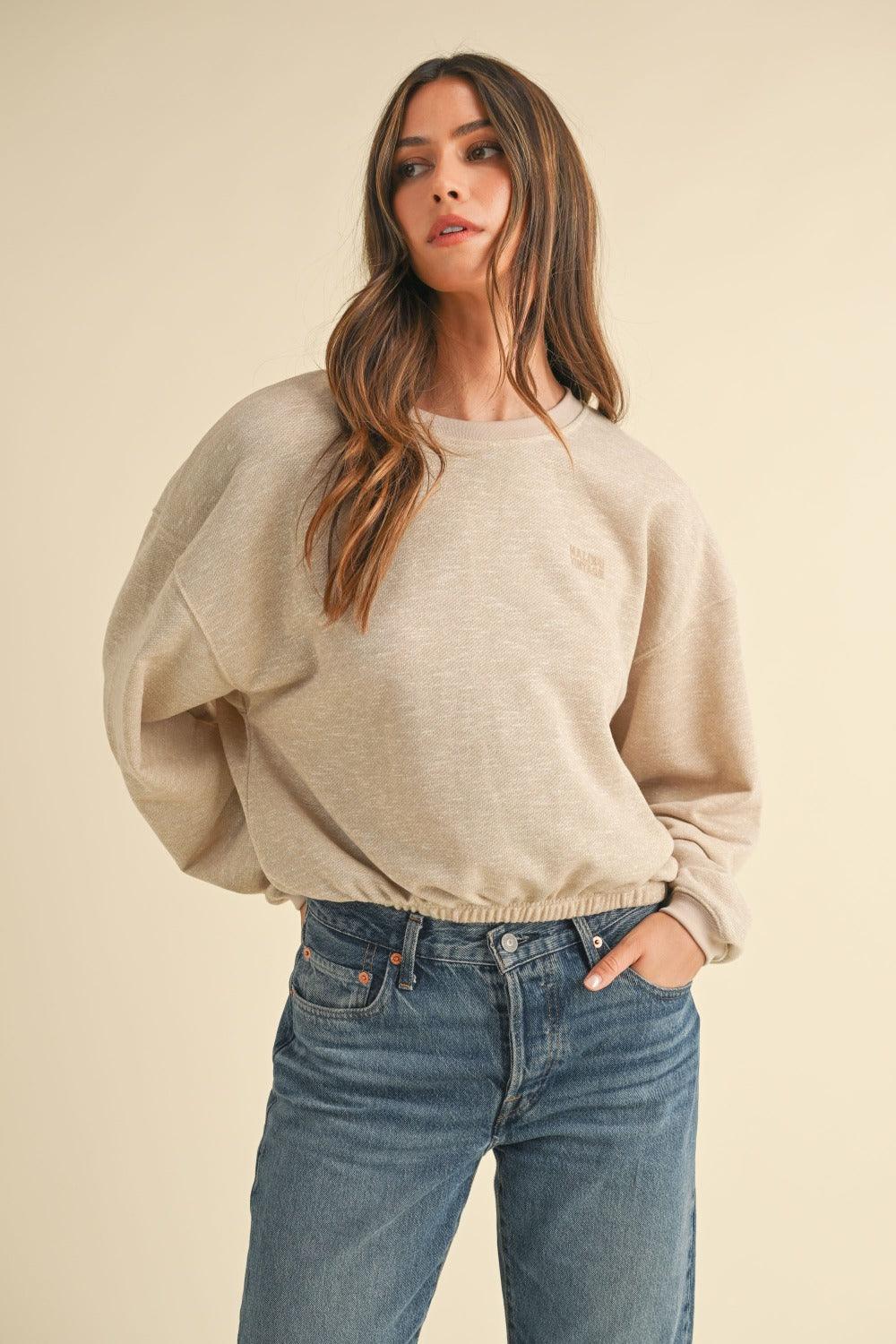 Mable Round Neck Letter Embroidery Crop Sweatshirt - Divasha