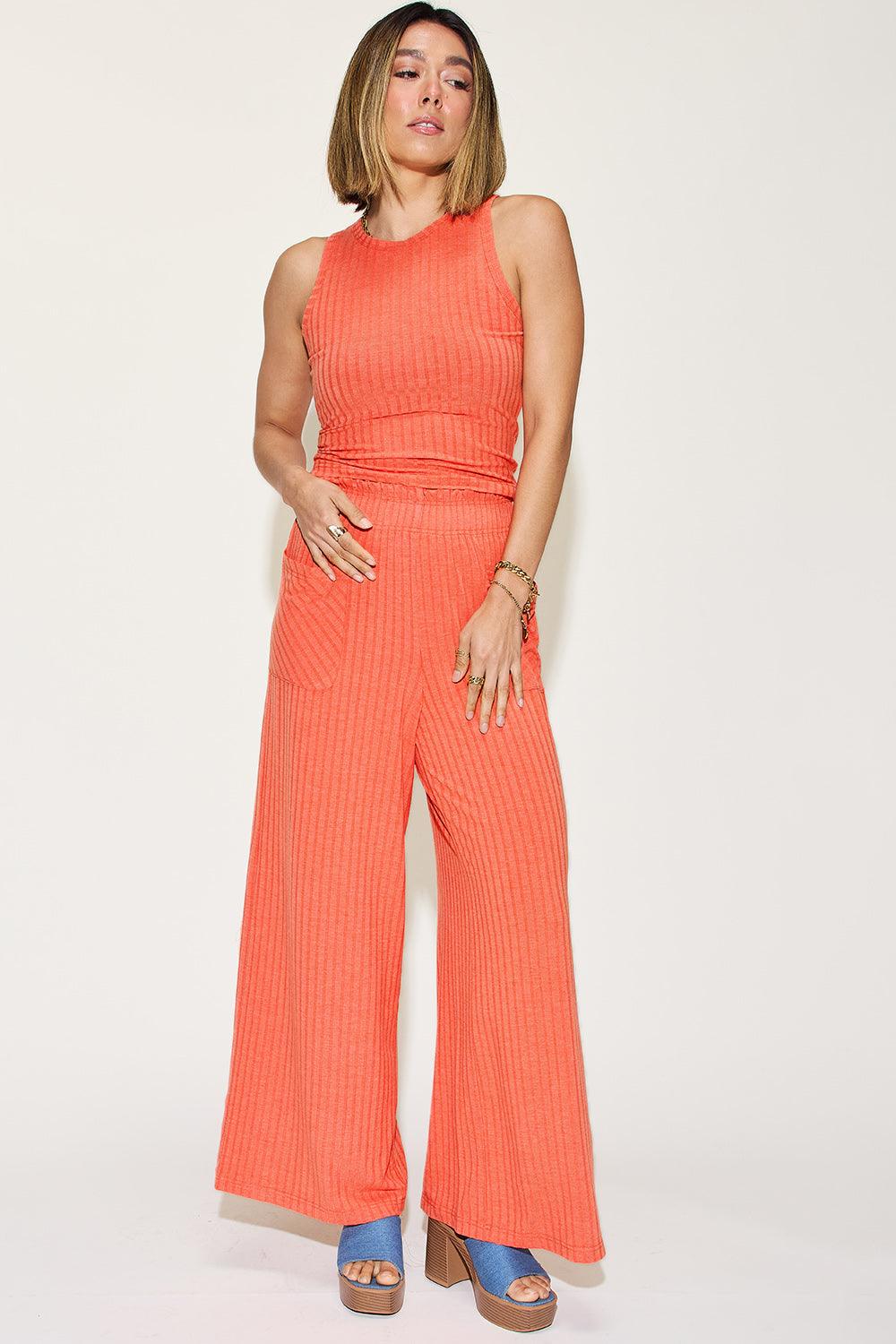 Basic Bae Full Size Ribbed Tank and Wide Leg Pants Set - Divasha