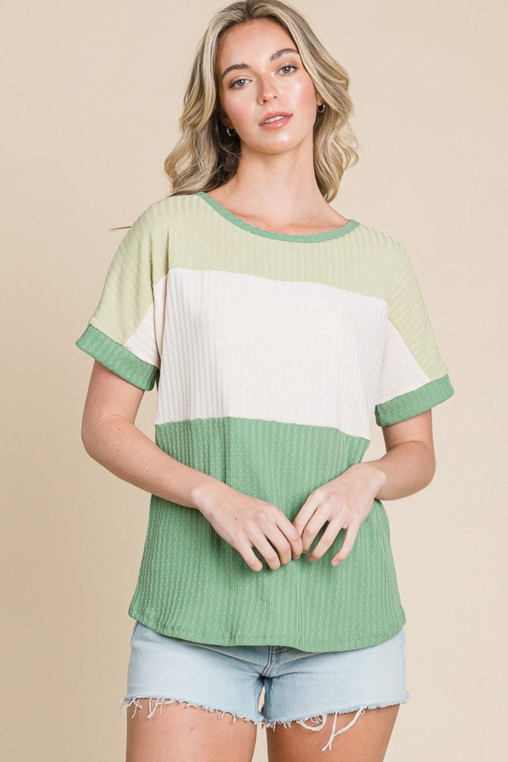 BOMBOM Color Block Short Sleeve T-Shirt - Divasha