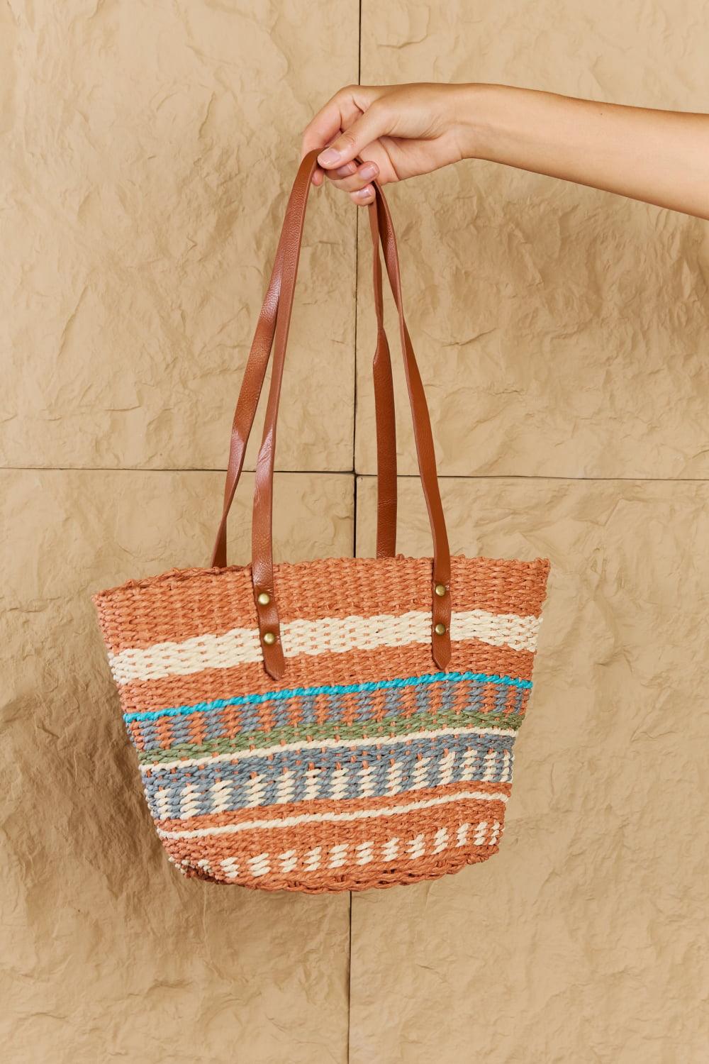 Fame By The Sand Straw Braided Striped Tote Bag - Divasha