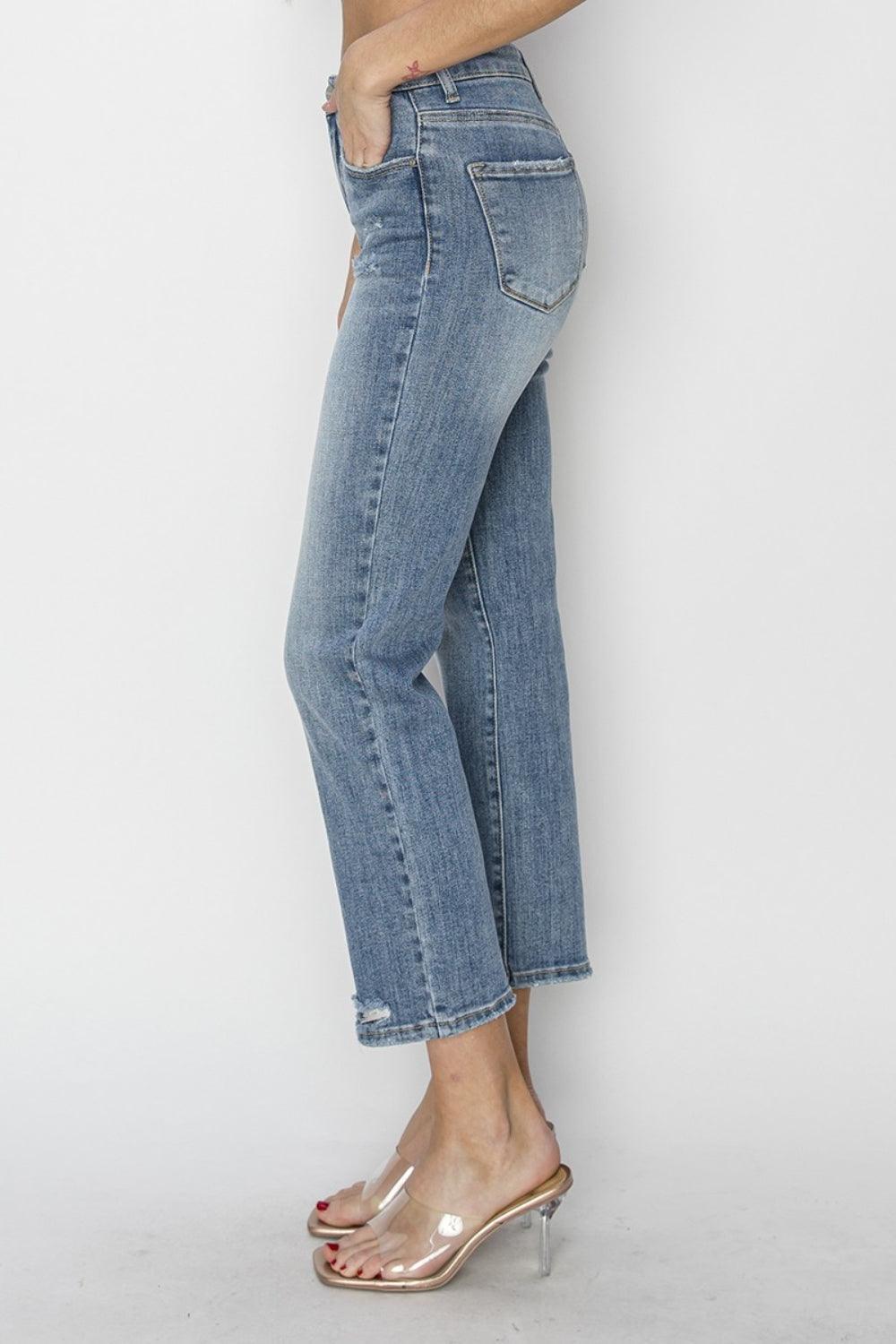 RISEN Full Size High Waist Distressed Cropped Jeans - Divasha