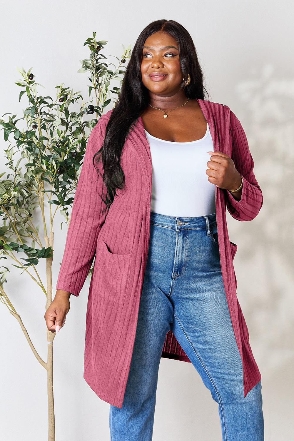 Basic Bae Full Size Hooded Sweater Cardigan - Divasha