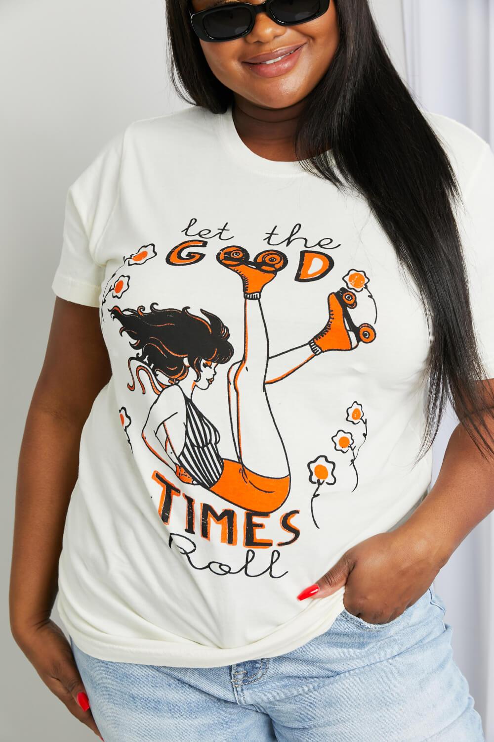 mineB Full Size LET THE GOOD TIMES ROLL Graphic Tee - Divasha