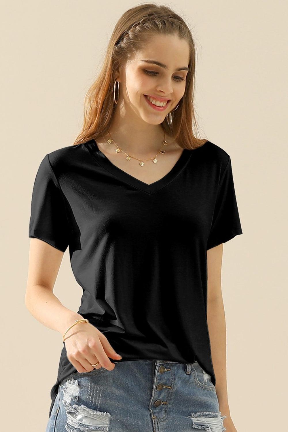 Ninexis Full Size V-Neck Short Sleeve T-Shirt - Divasha