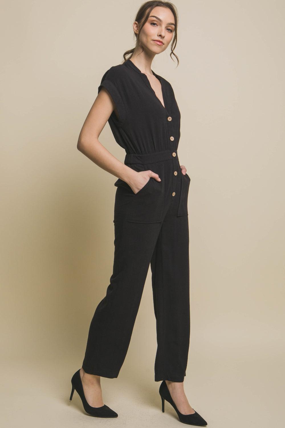 Love Tree Button Up Front Pocket Jumpsuit - Divasha