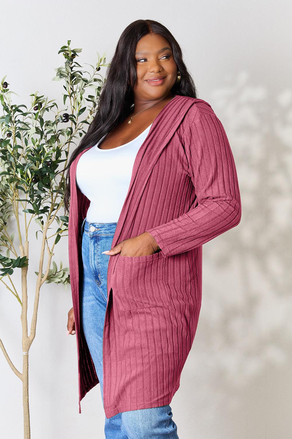 Basic Bae Full Size Hooded Sweater Cardigan - Divasha