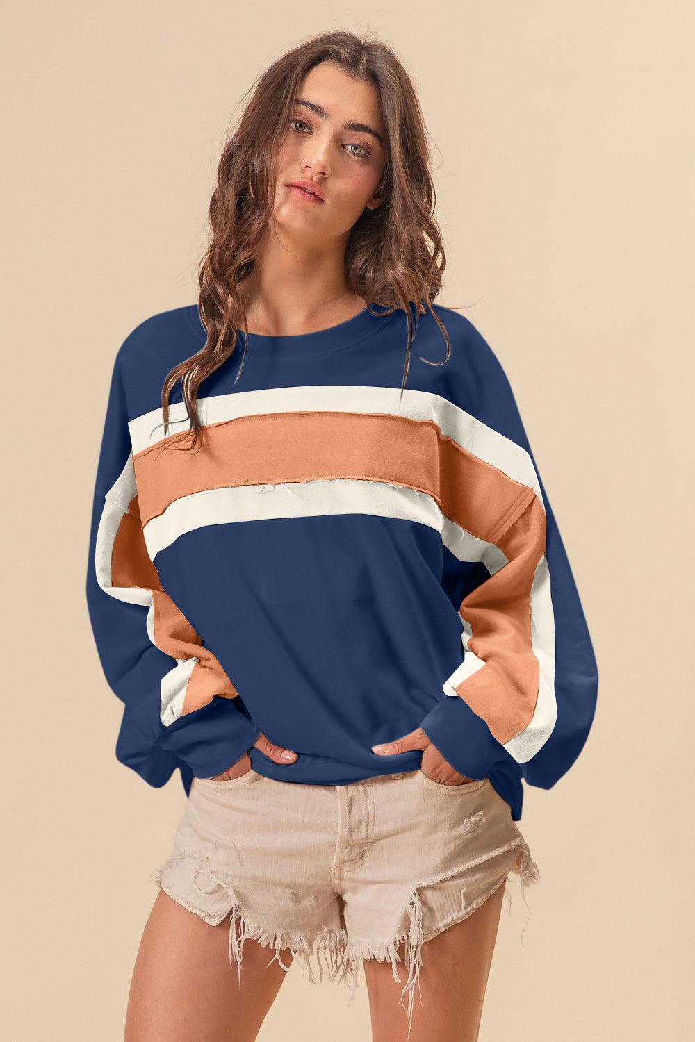 BiBi French Terry Color Block Cut Edge Detail Sweatshirt - Divasha