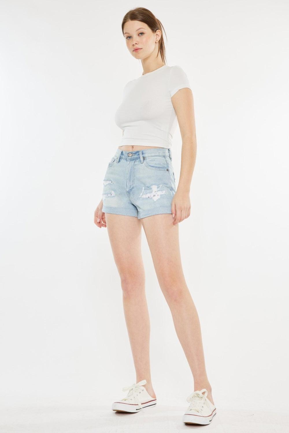 Kancan High Rise Repaired Mom Denim Shorts - Divasha