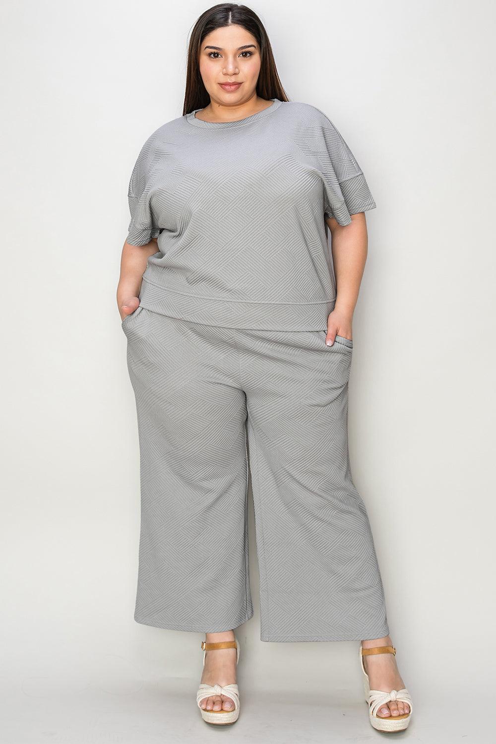 Double Take Full Size Texture Short Sleeve Top and Pants Set - Divasha